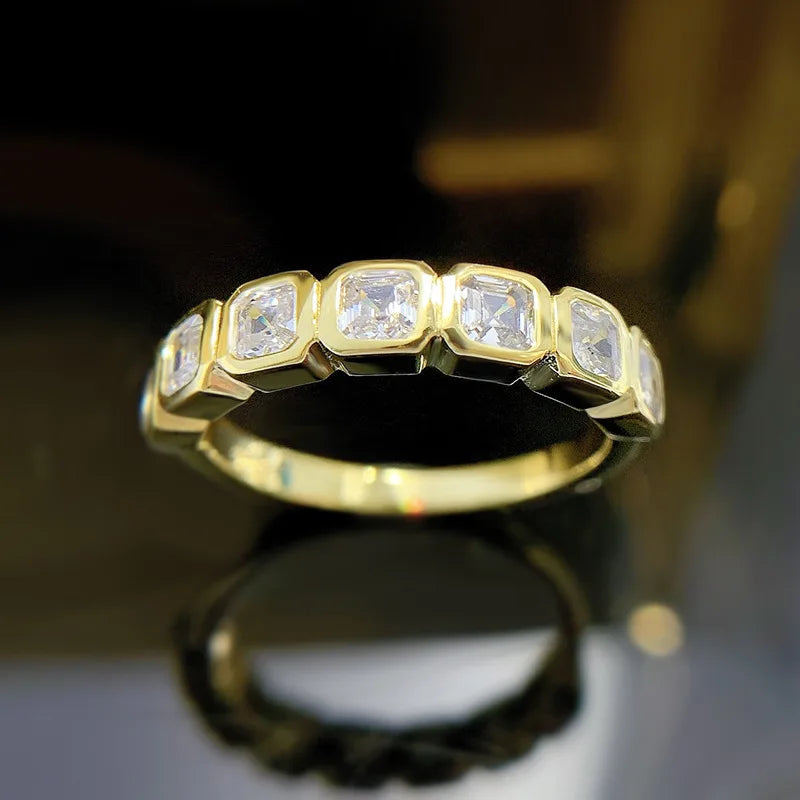 18K Yellow Gold Eternity Ring with Cubic Zirconia for Women