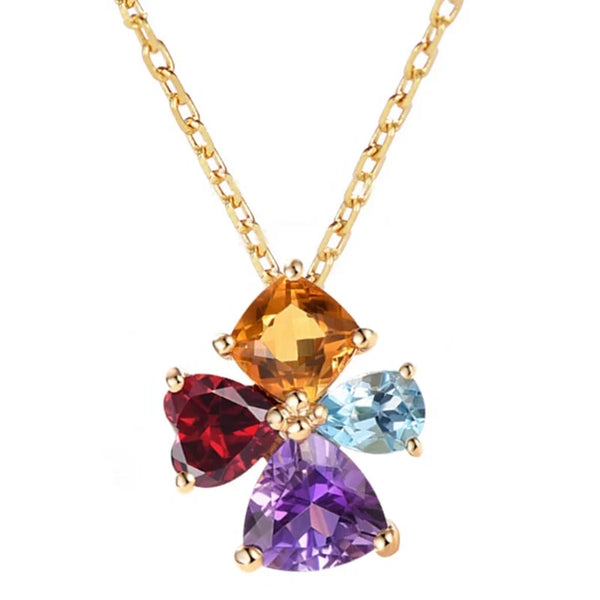 18K Yellow Gold Natural Citrine Garnet Sky Topaz Blue Amethyst Pendant Necklace for Women