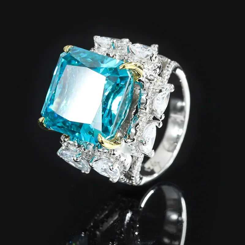 Sterling Silver 2.60 carats Diamond Square Full Ring Set for Women