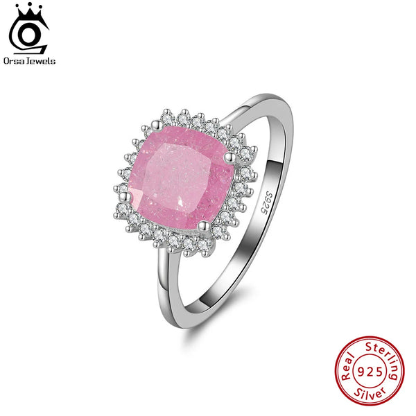 925 Sterling Silver Pink Ice Flower Cubic Zirconia Band Ring for Women