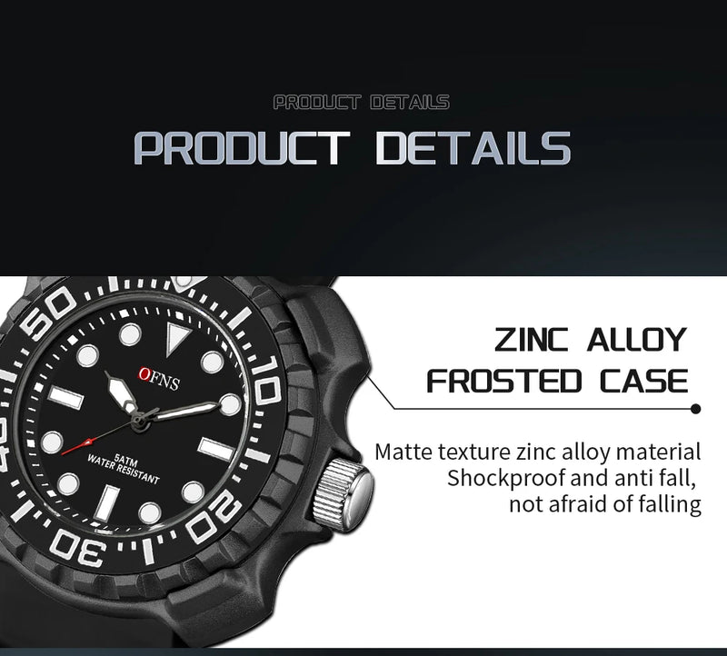 Quartz Silicone Strap 50M Waterproof Sport Watch for Men