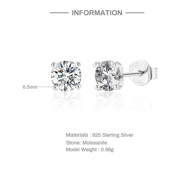 925 Sterling Silver Moissanite 0.5-1.2 ctw Stud Earrings for Women