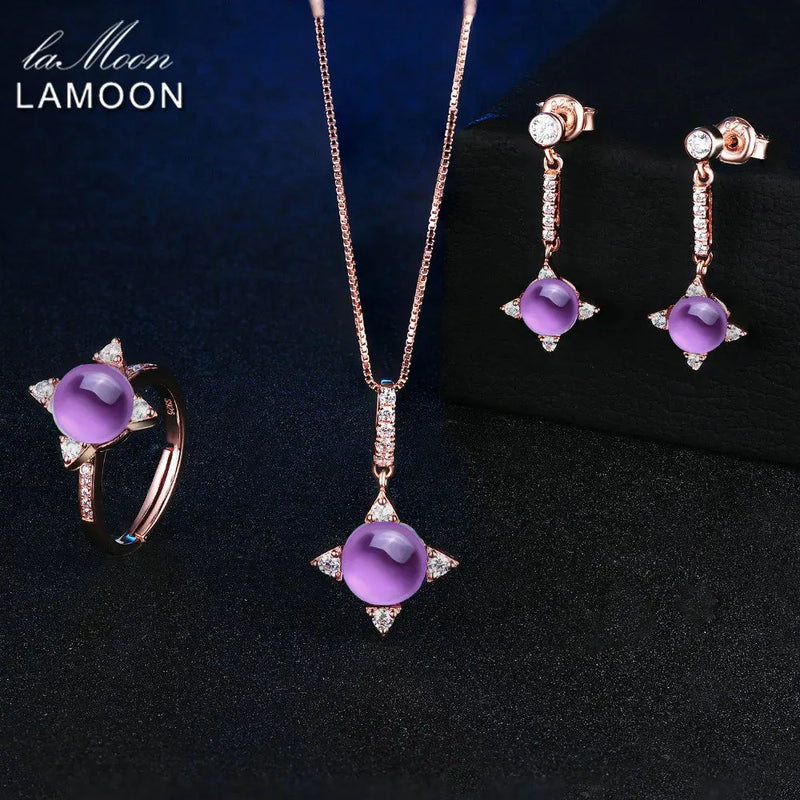 925 Sterling Silver Rose Gold Amethyst Jewelry Set for Women