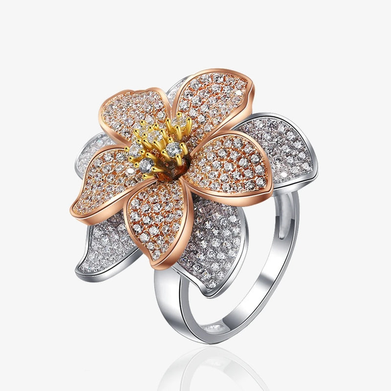 925 Sterling Silver Fancy Vivid White Sapphire Flower Ring for Women