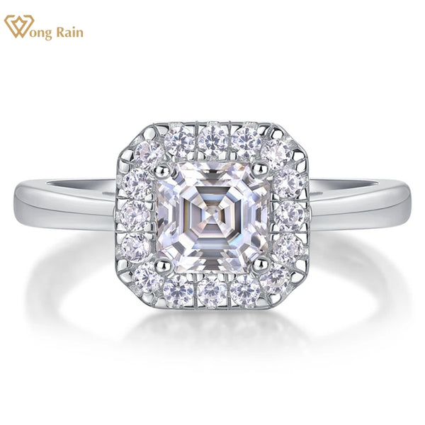 Wong Rain Elegant 100% 925 Sterling Silver 3EX VVS1 Asscher Cut 6CT Real Moissanite Diamond Engagement Ring for Women Jewelry