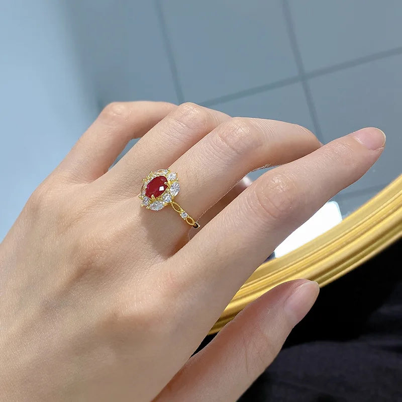 925 Sterling Silver Pigeon Blood Red Ruby Ring for Women