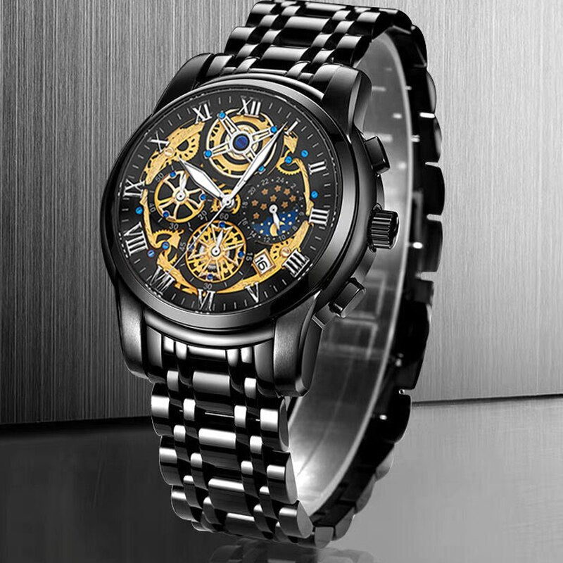 Stainless Steel Quartz Watch with Date Chronograph for Men