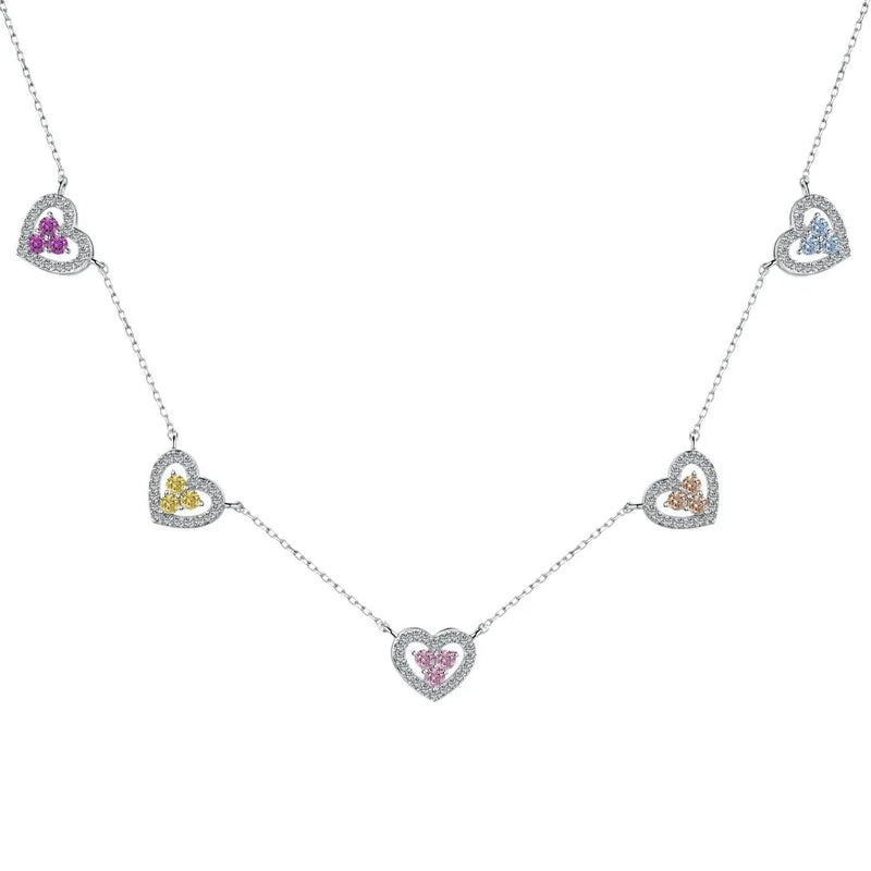 Sterling Silver Hollow Heart Pendant with 5A Zircon Necklace for Women