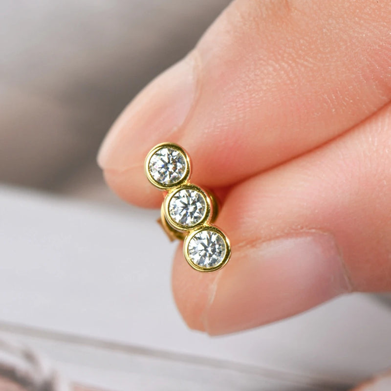 18K Gold Plated Sterling Silver Moissanite Stud Earrings for Women