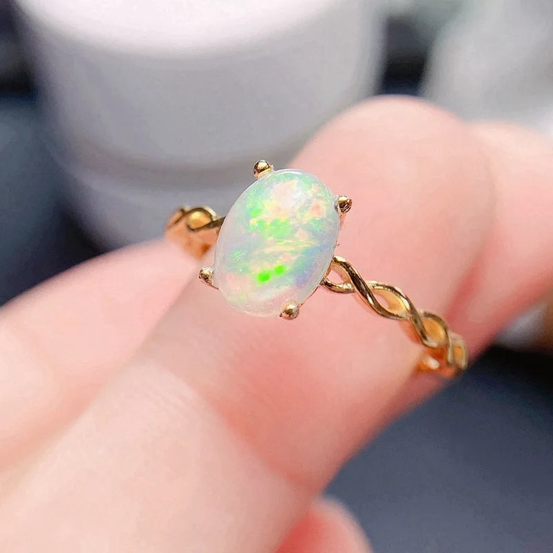 sterling silver 6x8mm opal ring for women