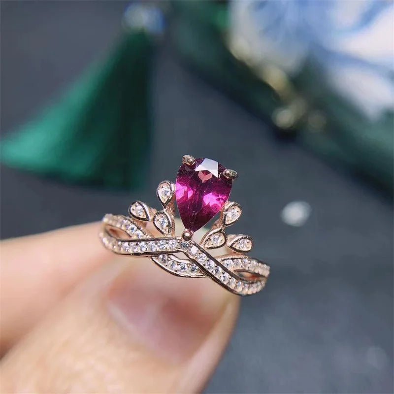 925 Sterling Silver Peridot, Rhodolite Garnet, Morganite Water Drop Engagement Ring for Women