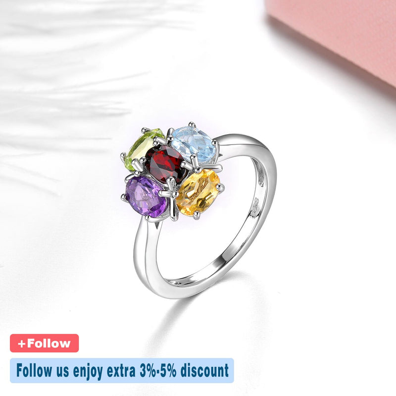 Solid Silver 925 Amethyst Garnet Topaz Rings 2.2 ctw for Women