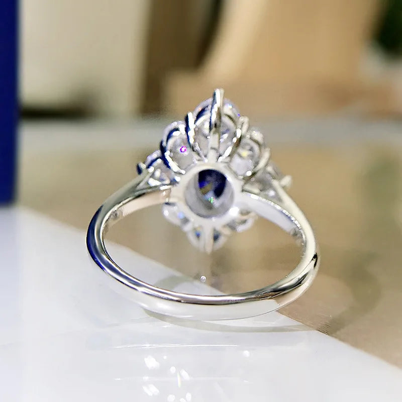 925 Sterling Silver Sapphire Ring with Tanzanite for Women