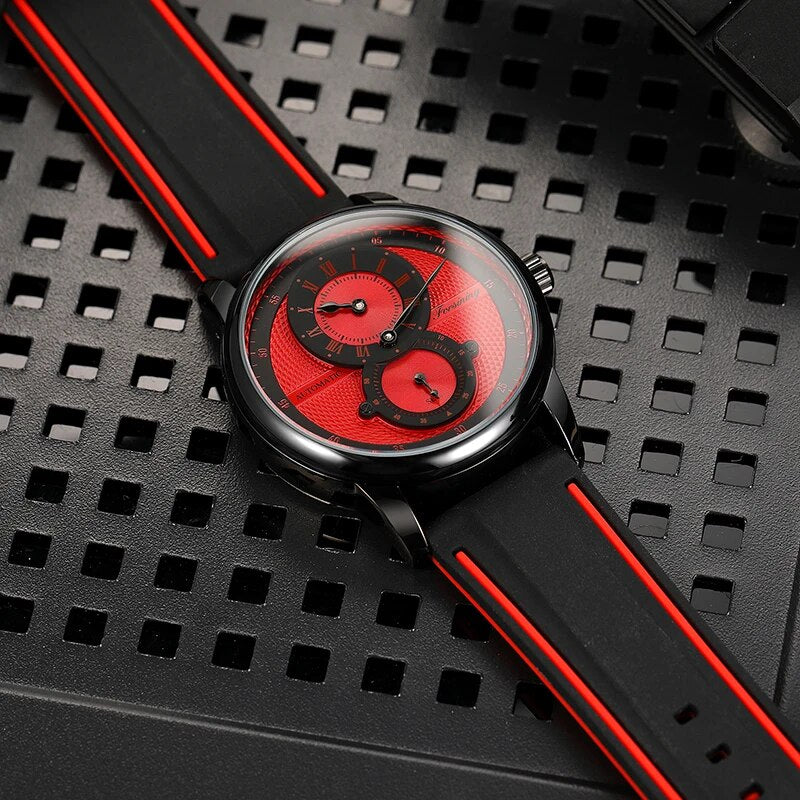 Stainless Steel Automatic Mechanical Sport Racing Red Mens Watch