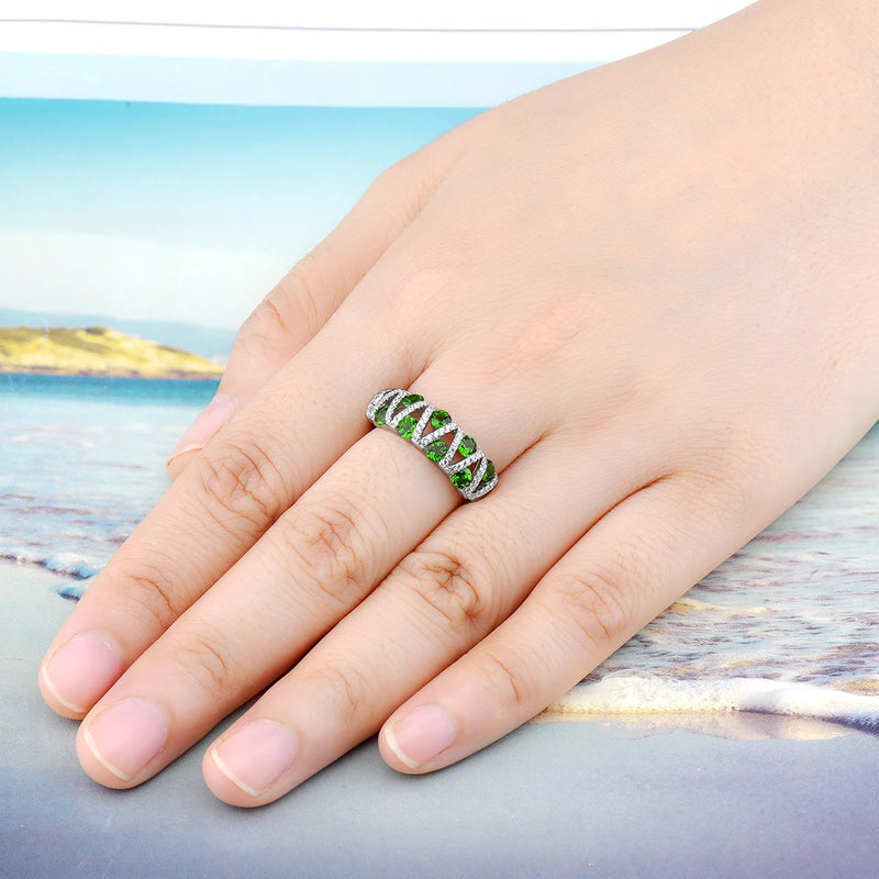 Sterling Silver 1.50 Carat Chrome Diopside Ring for Women