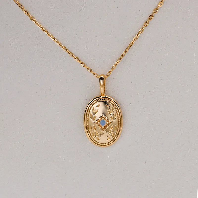 S925 Silver Gold Plated Natural Opal Pendant Necklace for Women