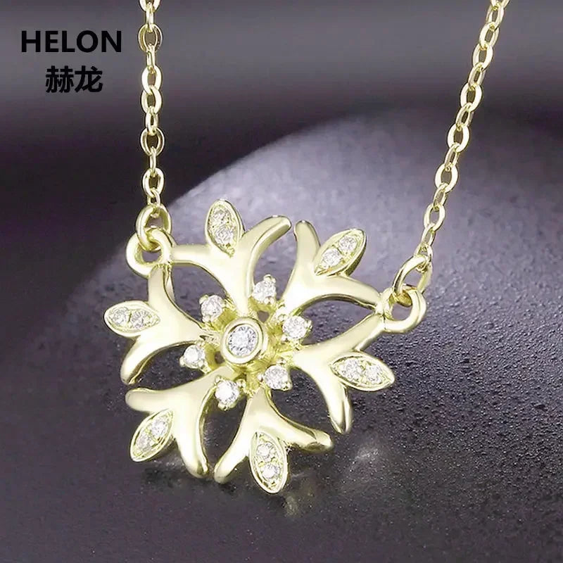 18k Yellow Gold Natural Diamonds Flower Pendant Necklace for Women