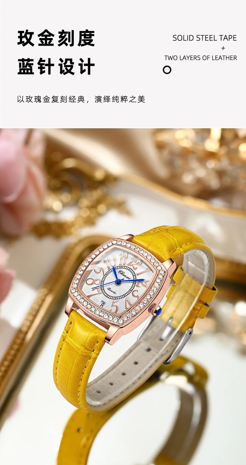 316L Stainless Steel Diamond Leather Watch for Women