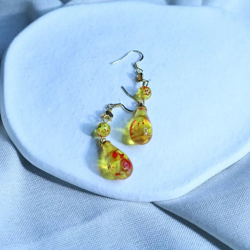 Sterling Silver Amber Dangle Earrings for Woman