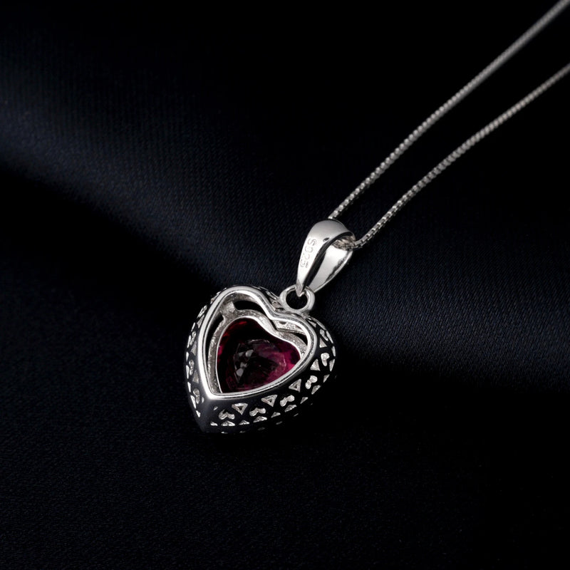 Sterling Silver Created Ruby Heart Pendant for Women