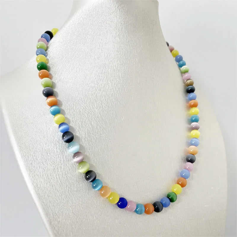 Sterling Silver Colorful Cat Eye Gemstone Necklace for Women