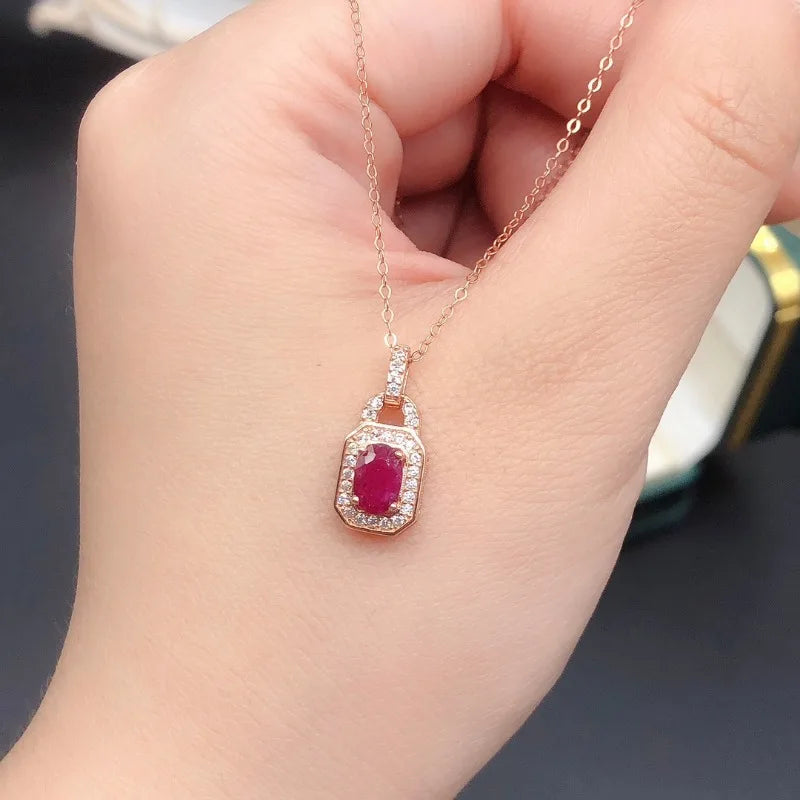 925 Sterling Silver Ruby Pendant Necklace for Women