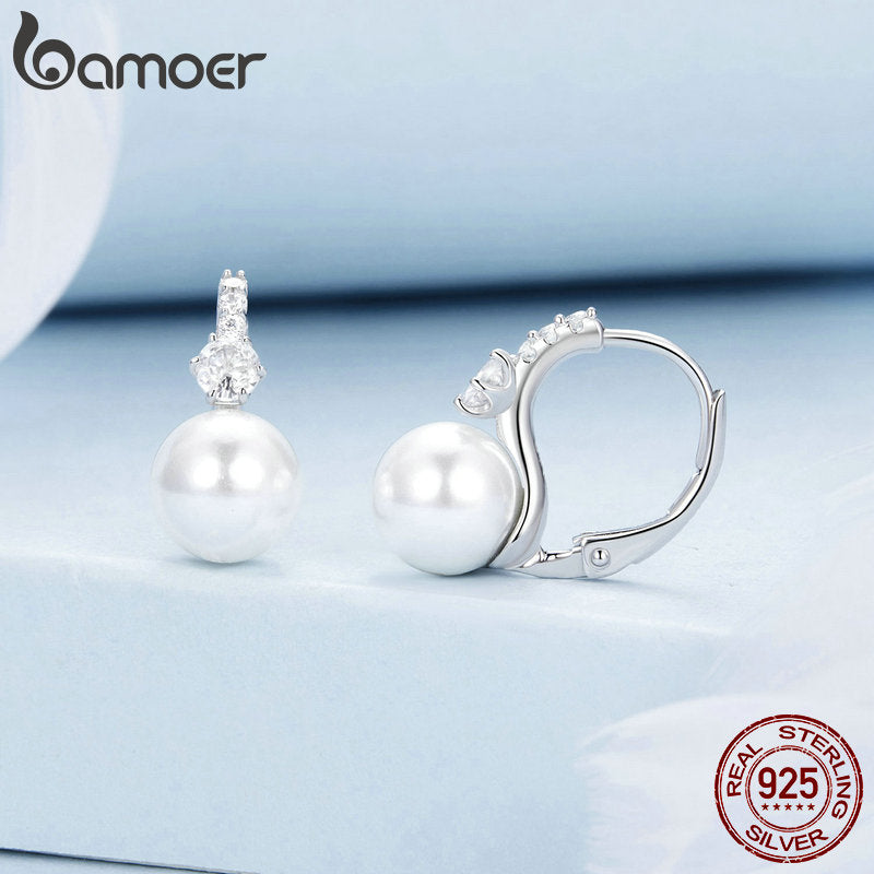 925 Sterling Silver Shell Pearl & CZ Ear Buckles for Women