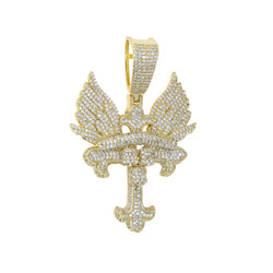 Gold Plated Cubic Zirconia Halo Wings Pendant Necklace for Men