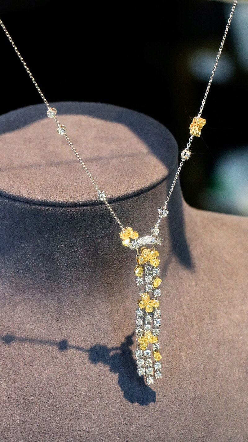 18K White Gold 4ct Yellow Diamond Pendant Necklace for Women