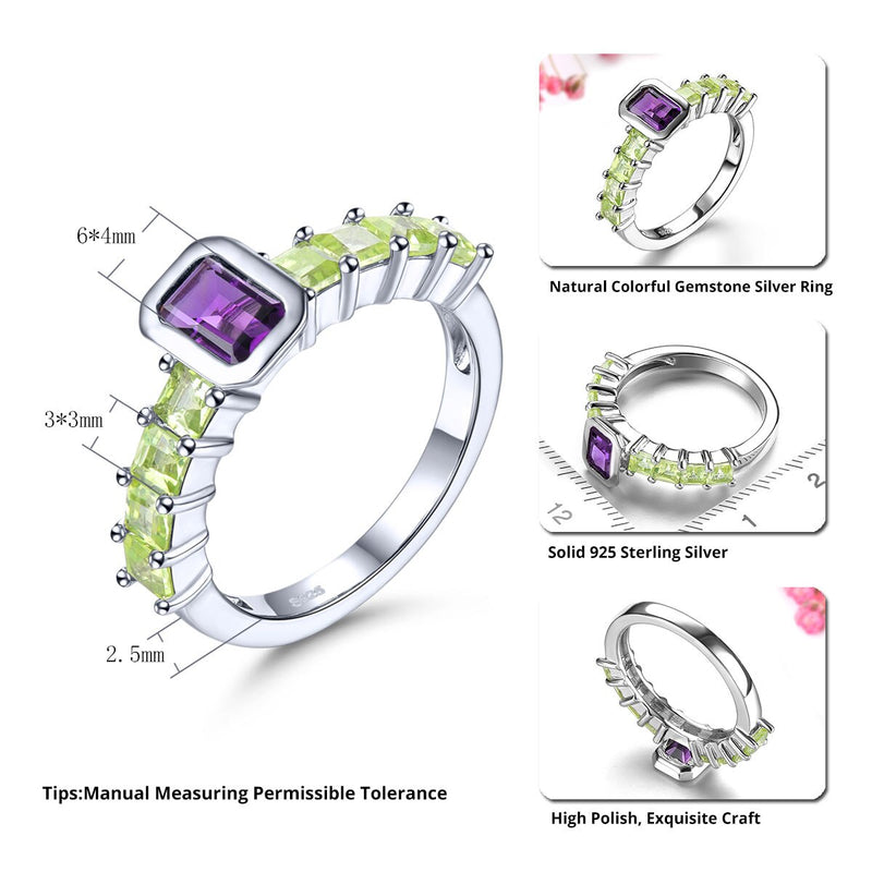 Sterling Silver Peridot Amethyst Ring for Women