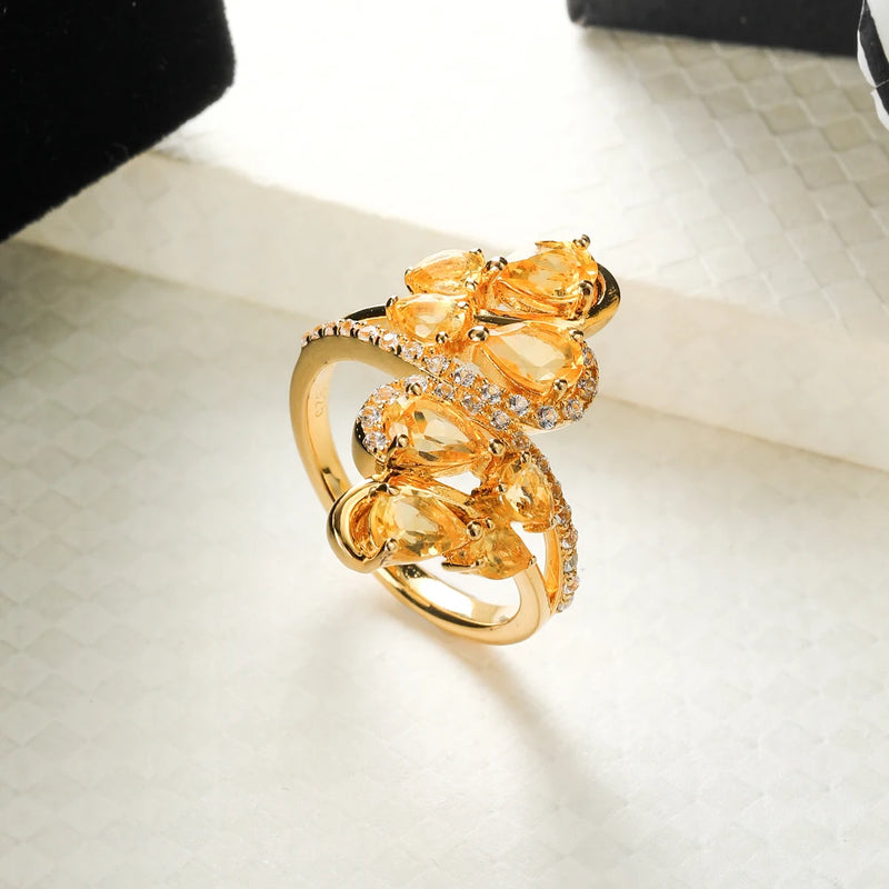 925 Sterling Silver 925 Sterling Ring with Natural Citrine & Created White Sapphire for Women