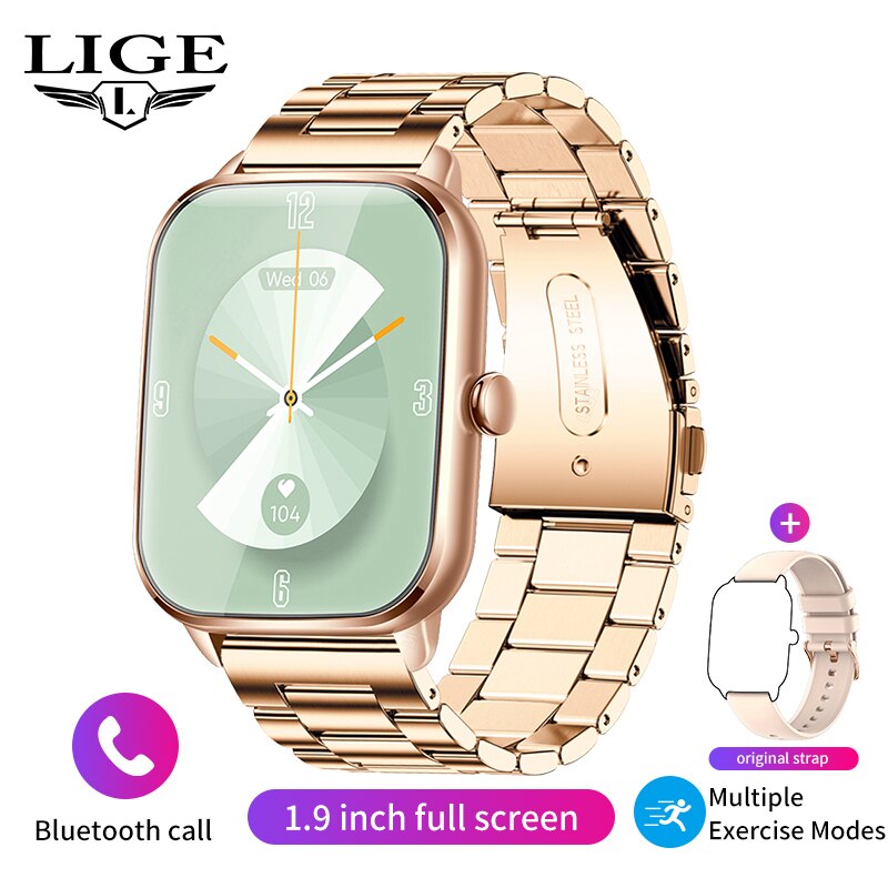 Stainless Steel 1.90 inch Bluetooth Call Full Touch Smart Watch with 100+ Sport Fitness Modes and Waterproofing for Women