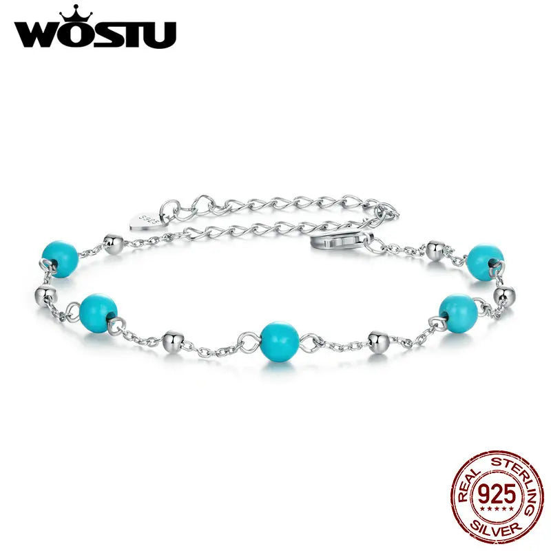 Sterling Silver Turquoise Chain Bracelet for Women