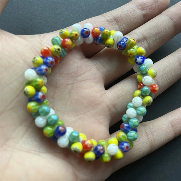 Silver Multicolored Millefiori Beads Bracelet for Women Men