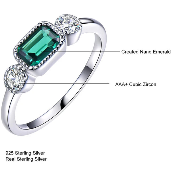 925 Silver Nano Emerald Ring for Women