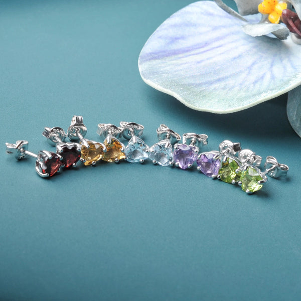 925 Sterling Silver Citrine Peridot Amethyst Garnet Sky Blue Topaz Stud Earrings for Women