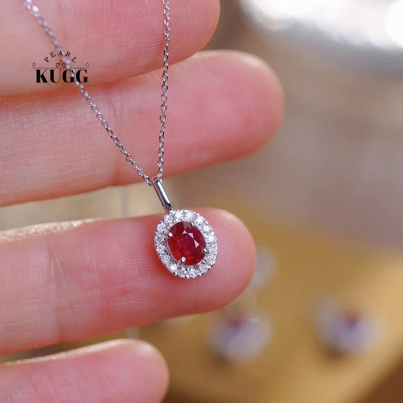 18K White Gold Diamond and Ruby Pendant Necklace for Women