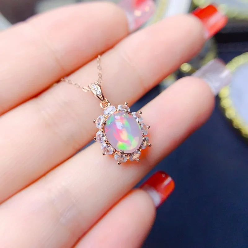 925 Sterling Silver Opal Pendant for Women