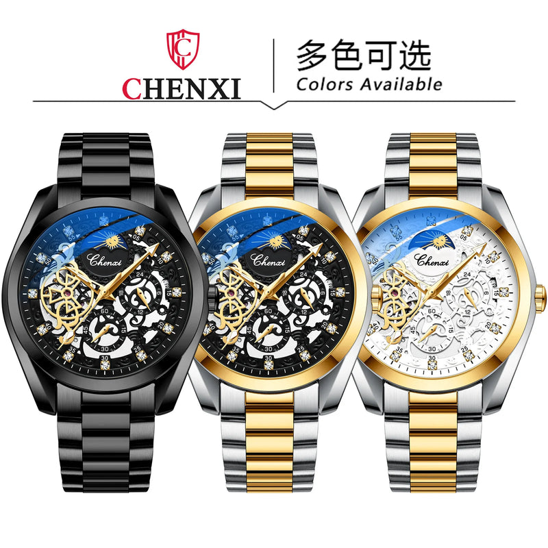 Stainless Steel Diamond Inlaid Mechanical Watch for Men