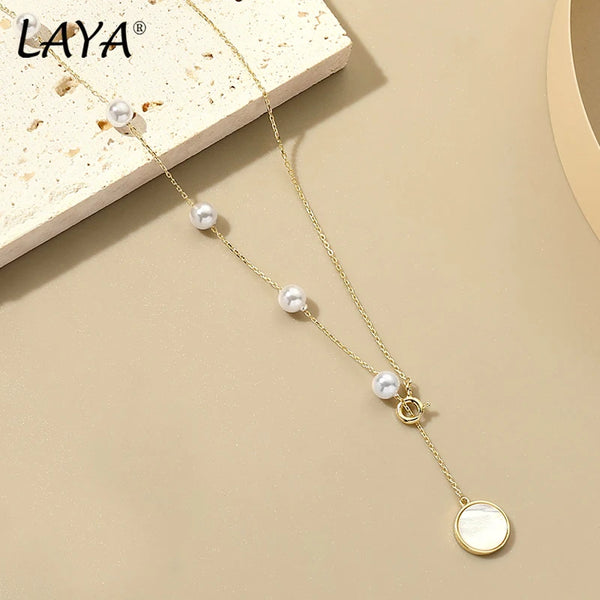 925 Sterling Silver Shiny Zircon Shell Pearl Necklace for Women