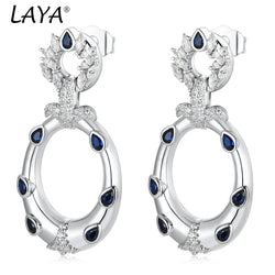 925 Silver Blue Gem Handmade Enamel Earrings for Women