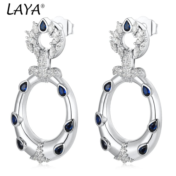 925 Silver Blue Gem Handmade Enamel Earrings for Women