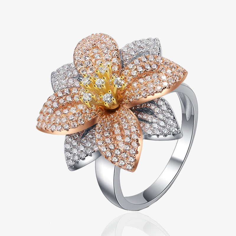 925 Sterling Silver Fancy Vivid White Sapphire Flower Ring for Women