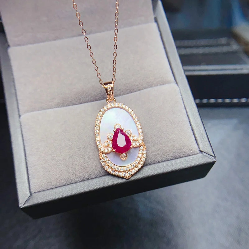 Sterling Silver Natural Ruby Pendant Necklace for Women