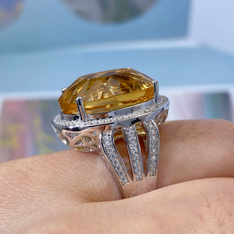 925 Sterling Silver Citrine Ring for Women