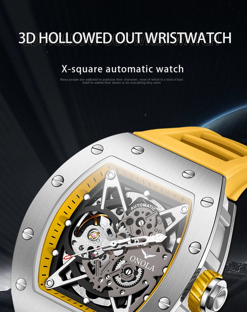 Stainless Steel Hollow Automatic Mechanical Watch for Men