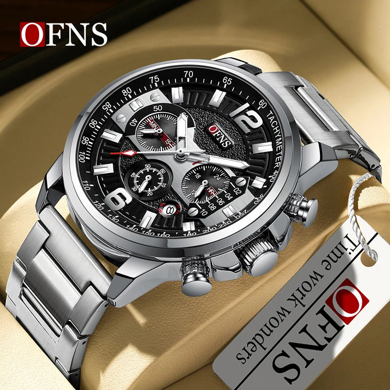 Stainless Steel Luxury Fashion Luminous Quartz Calendar Watch for Men