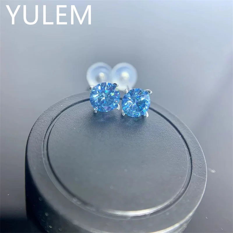 18K White Gold 1 Carat Blue Moissanite Stud Earrings for Her