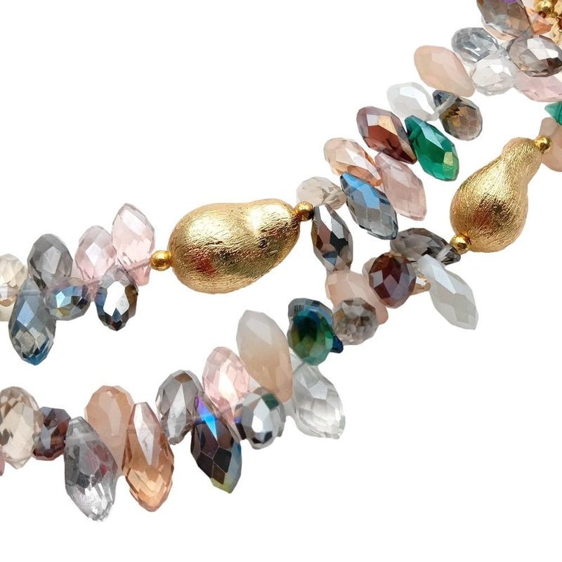 Gold Filled Multi-Color Crystal and Pearl Necklace for Women