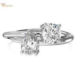 Sterling Silver Pear Shaped Diamond Double Rings for Women